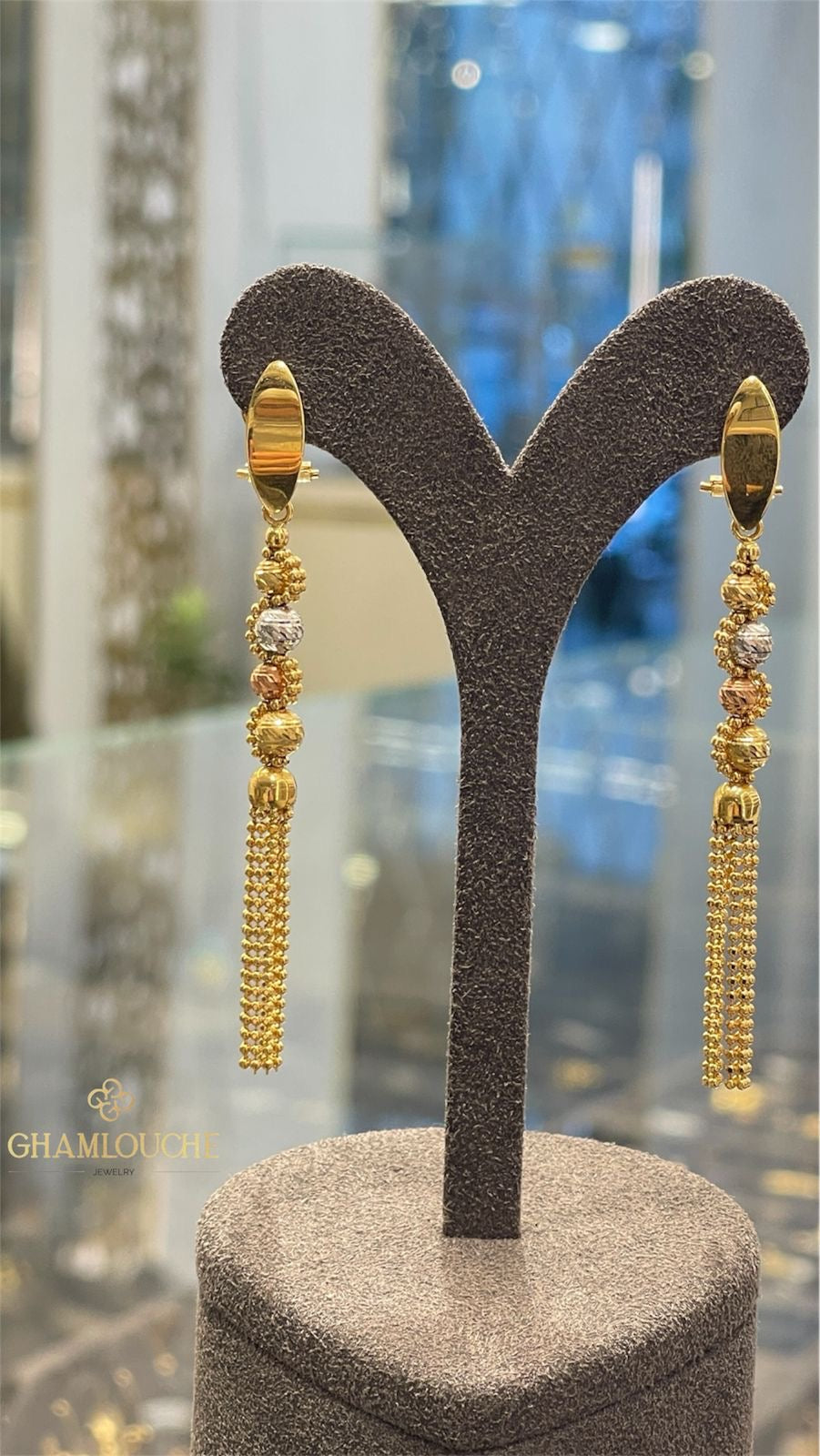 18K Italian Yellow , White and Rose Gold Tassel Drop Earrings