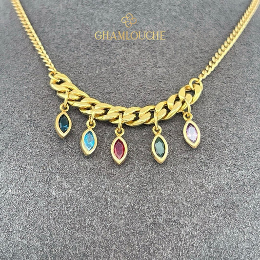 18K Gold Modern Necklace with Stones