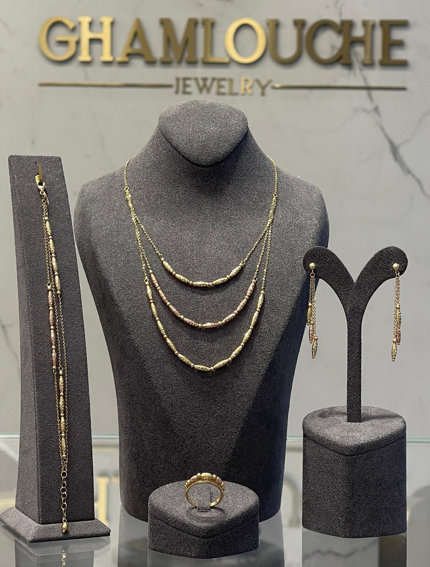 18K Italian Yellow and Rose Gold Layered Set