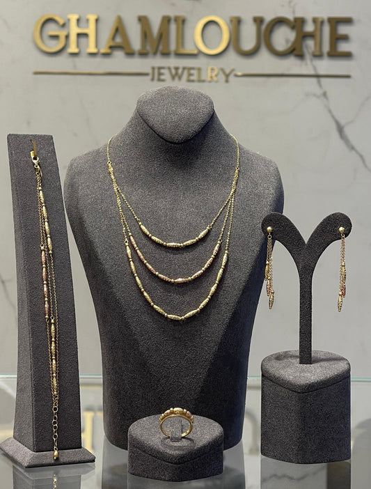 18K Italian Yellow and Rose Gold Layered Set