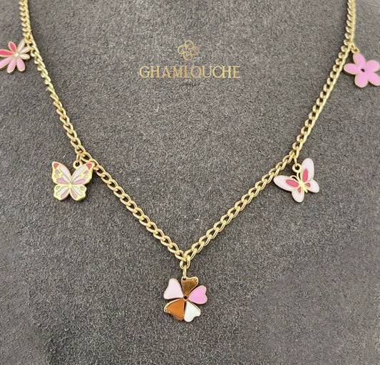18K Gold Multi-Shapes Kid’s Girl Necklace with Enamel