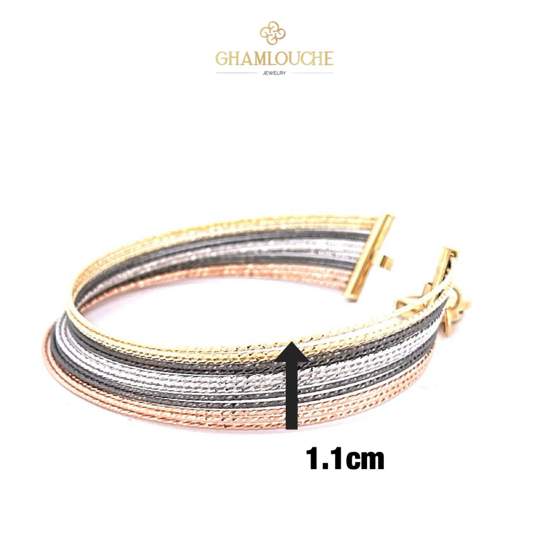 18K Italian Yellow , White , Rose and Black Gold Bangle