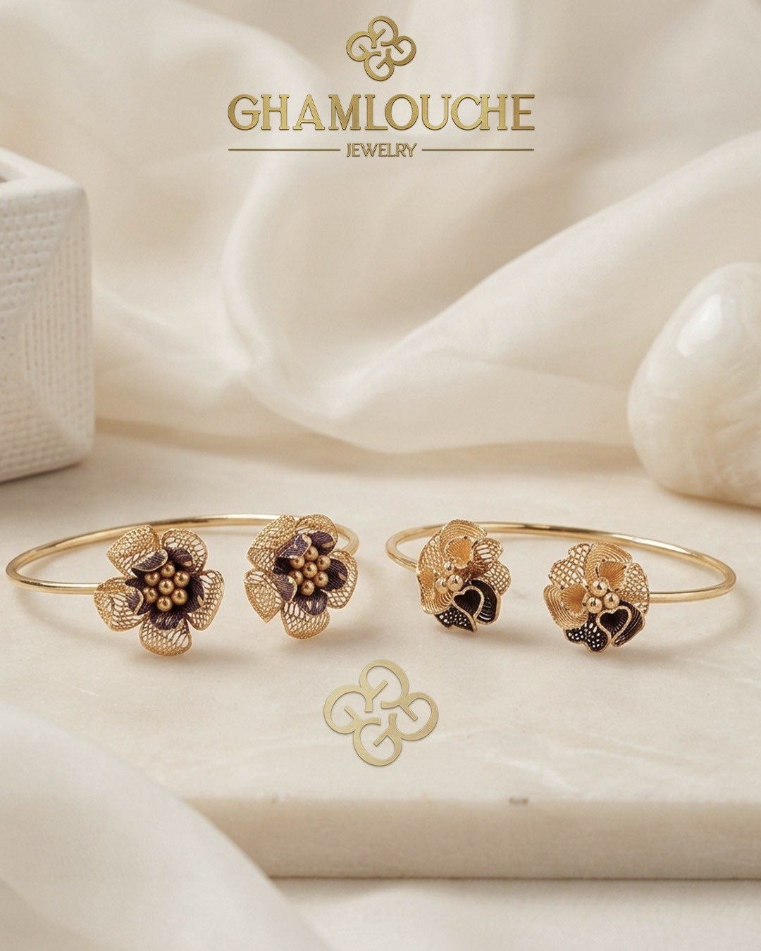 18K Italian Flower Gold Bangle