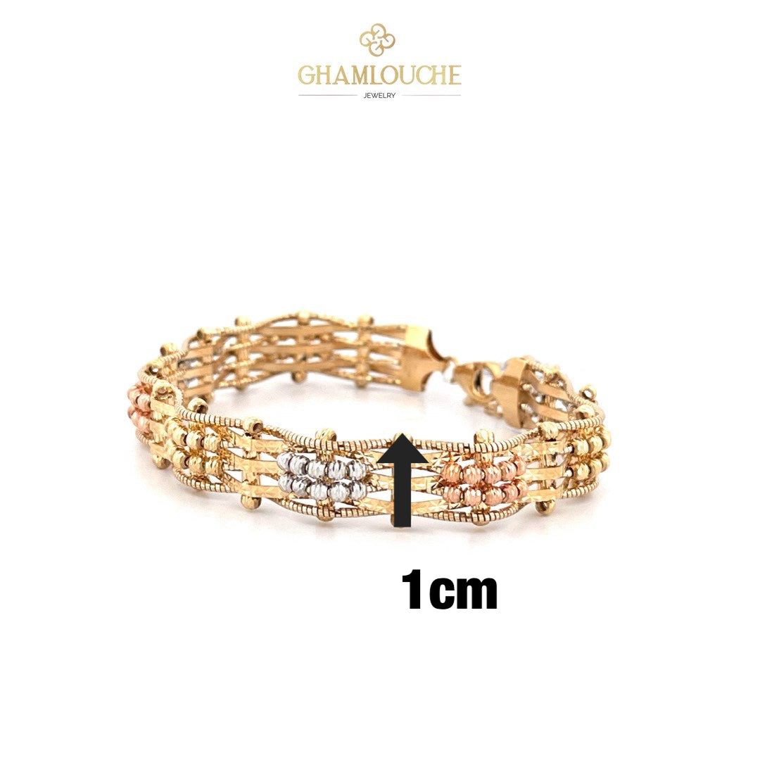 18K Italian Yellow , White and Rose Gold Bangle