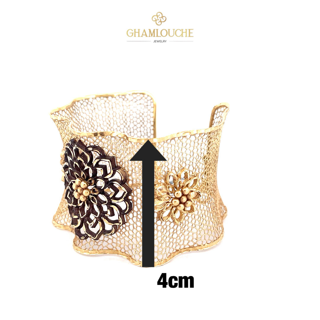 18K Italian Gold Flower Modern Bangle