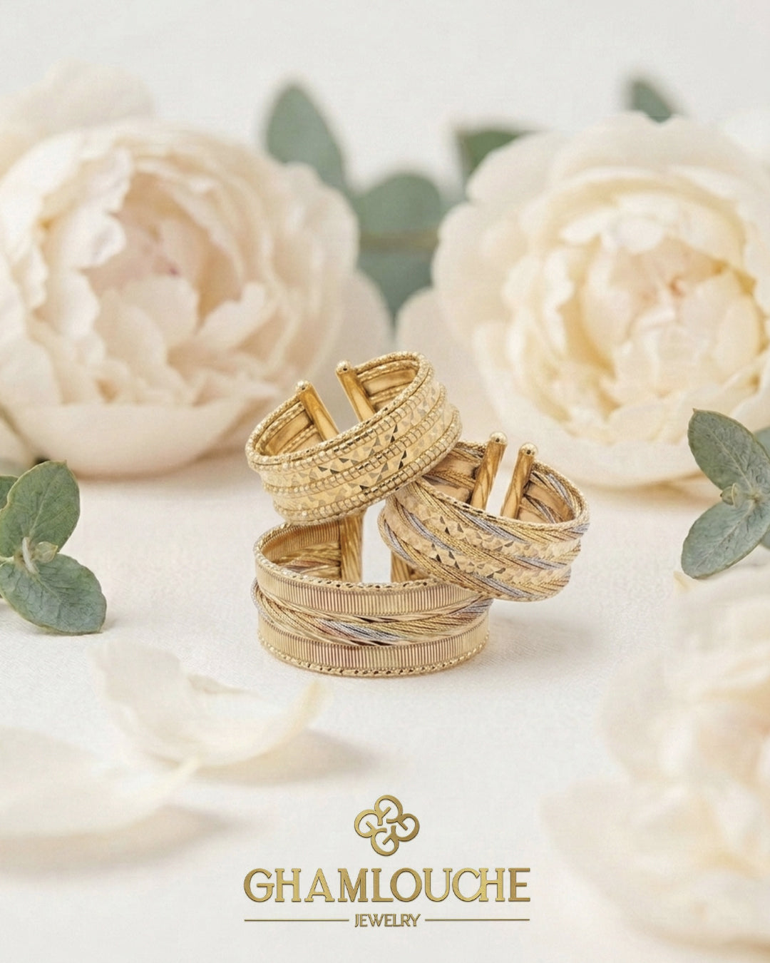 18K Italian Yellow, White and Rose Gold Ring