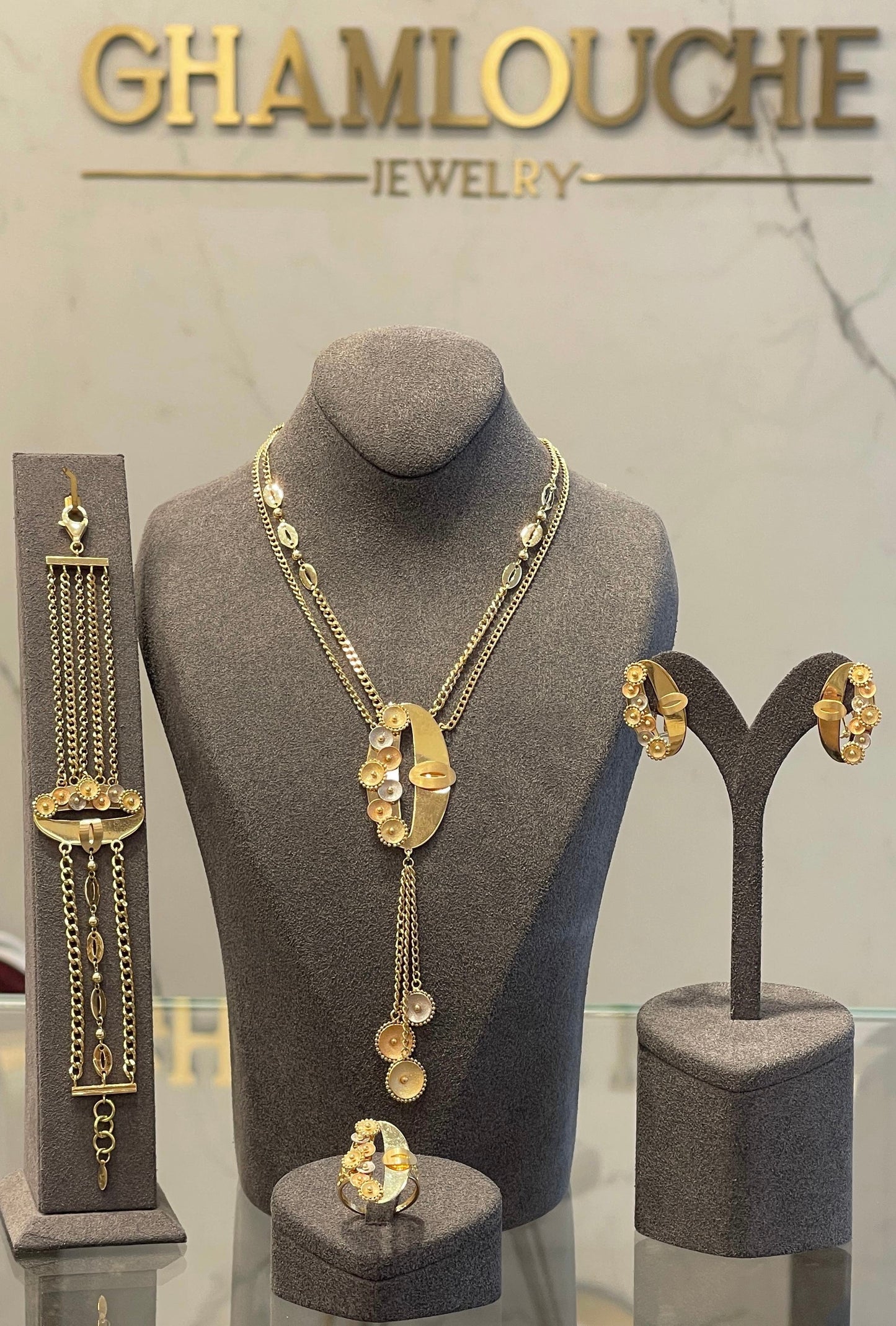 18K Yellow , White and Rose Gold Set