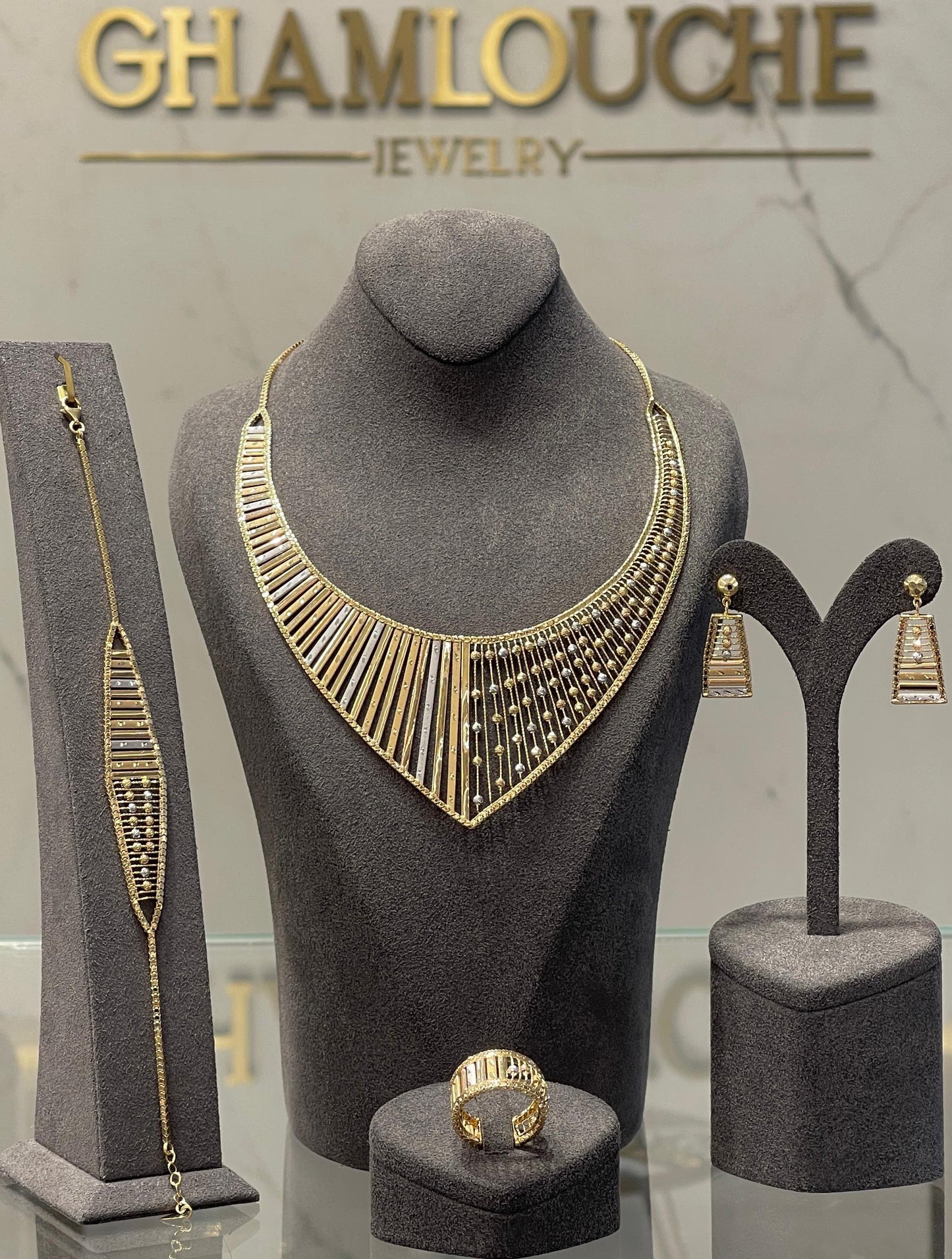 18K Yellow , White and Rose Gold Set