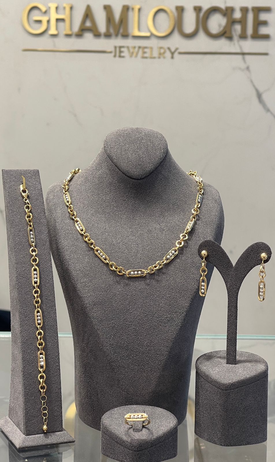 18K Italian Yellow and White Gold Set