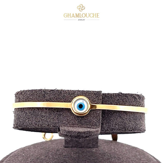 18K Gold Evil Eye Kid’s Girl Bangle with Enamel