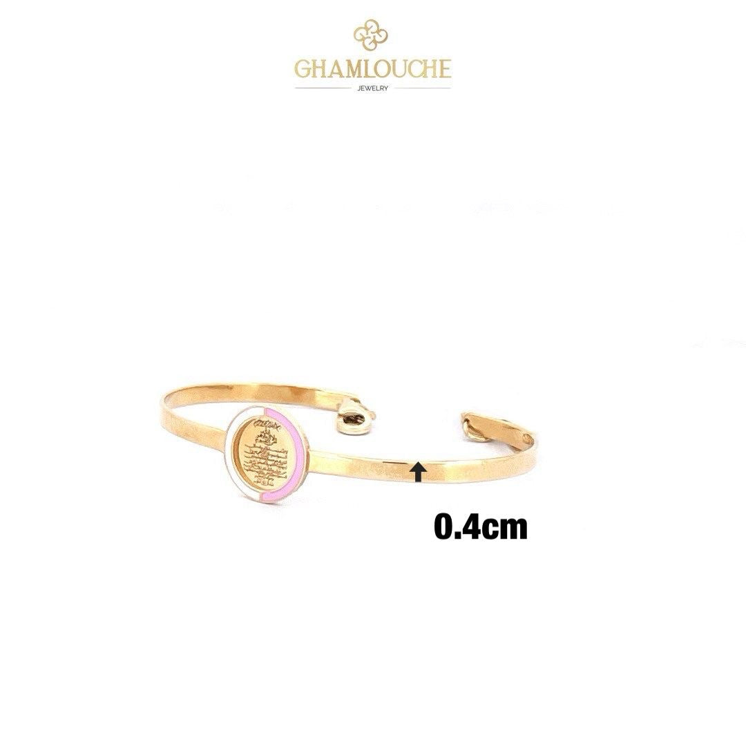 18K Gold آية الكرسي Kid’s Girl Bangle with Enamel