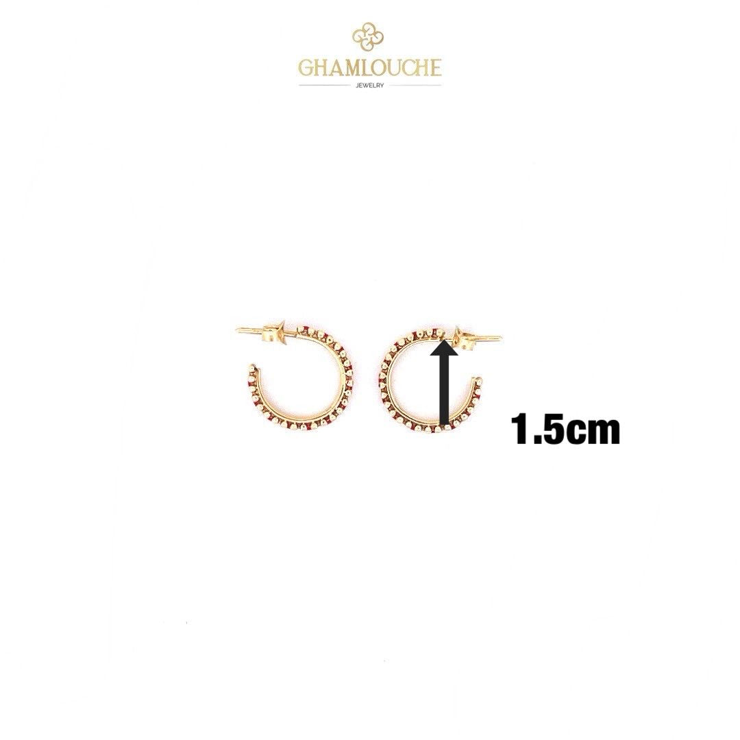 18K Gold C Hoop Earrings with Stones