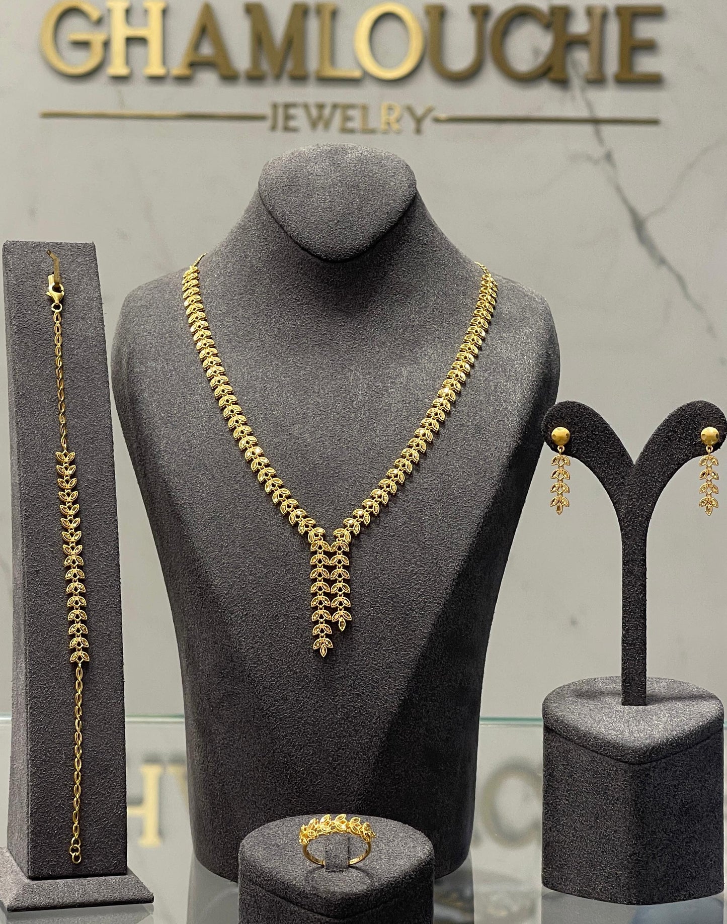 21K Gold Modern Wheat Motif Set