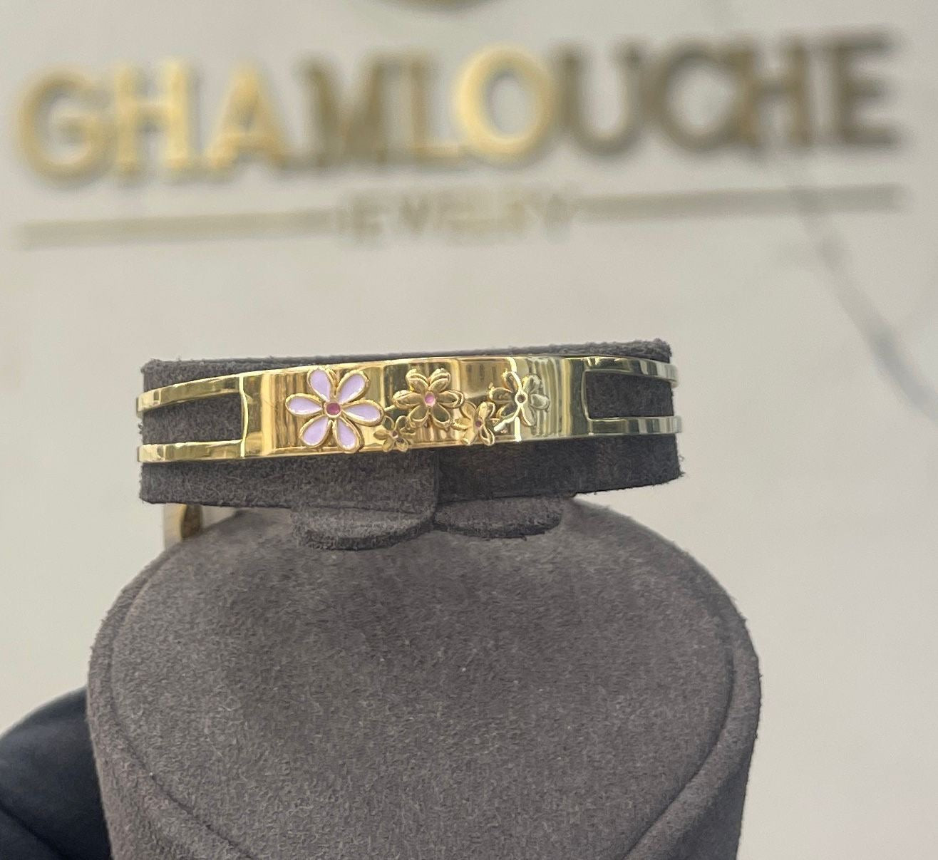 18K Gold Flowers Kid’s Girl Bangle with Enamel