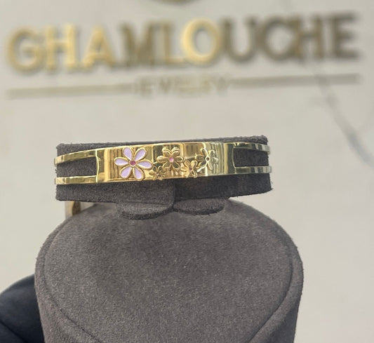 18K Gold Flowers Kid’s Girl Bangle with Enamel