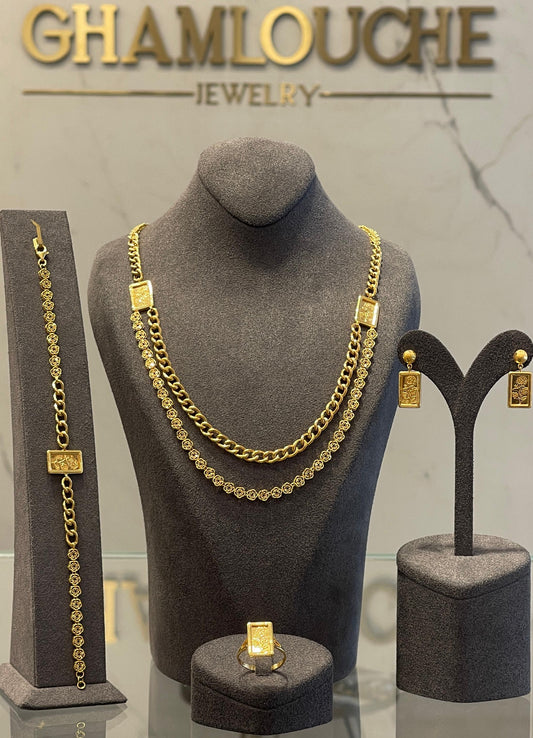 21K Gold Floral Layered Set