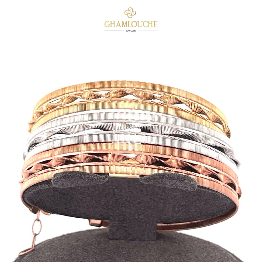 18K Italian Yellow , White and Rose Gold Bangles