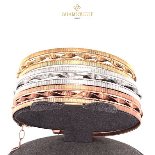 18K Italian Yellow , White and Rose Gold Bangles