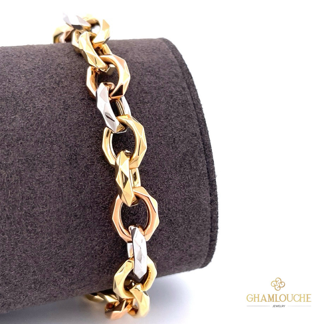 18K Yellow , White and Rose Gold Bracelet
