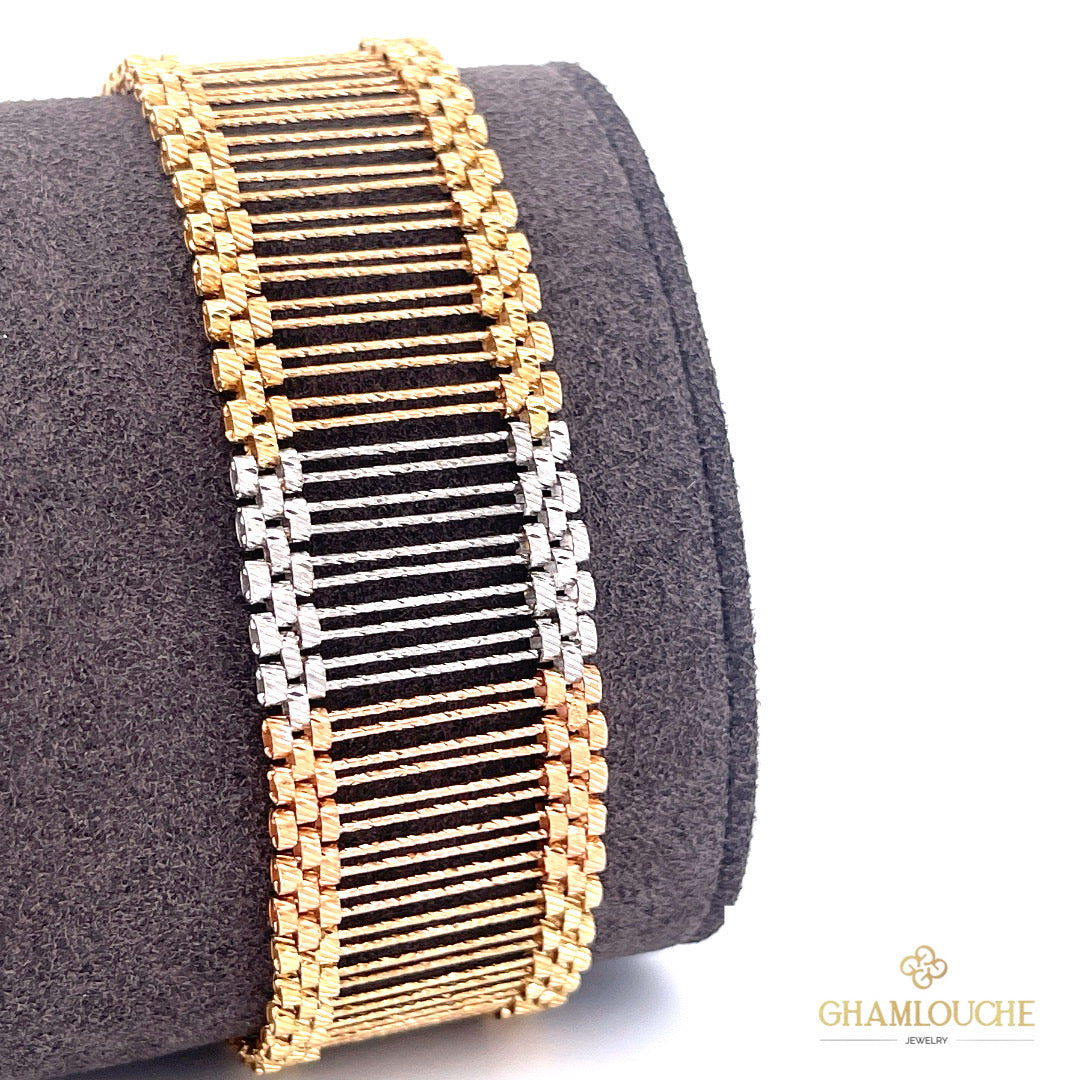 18K Yellow, White and Rose Gold Bracelet