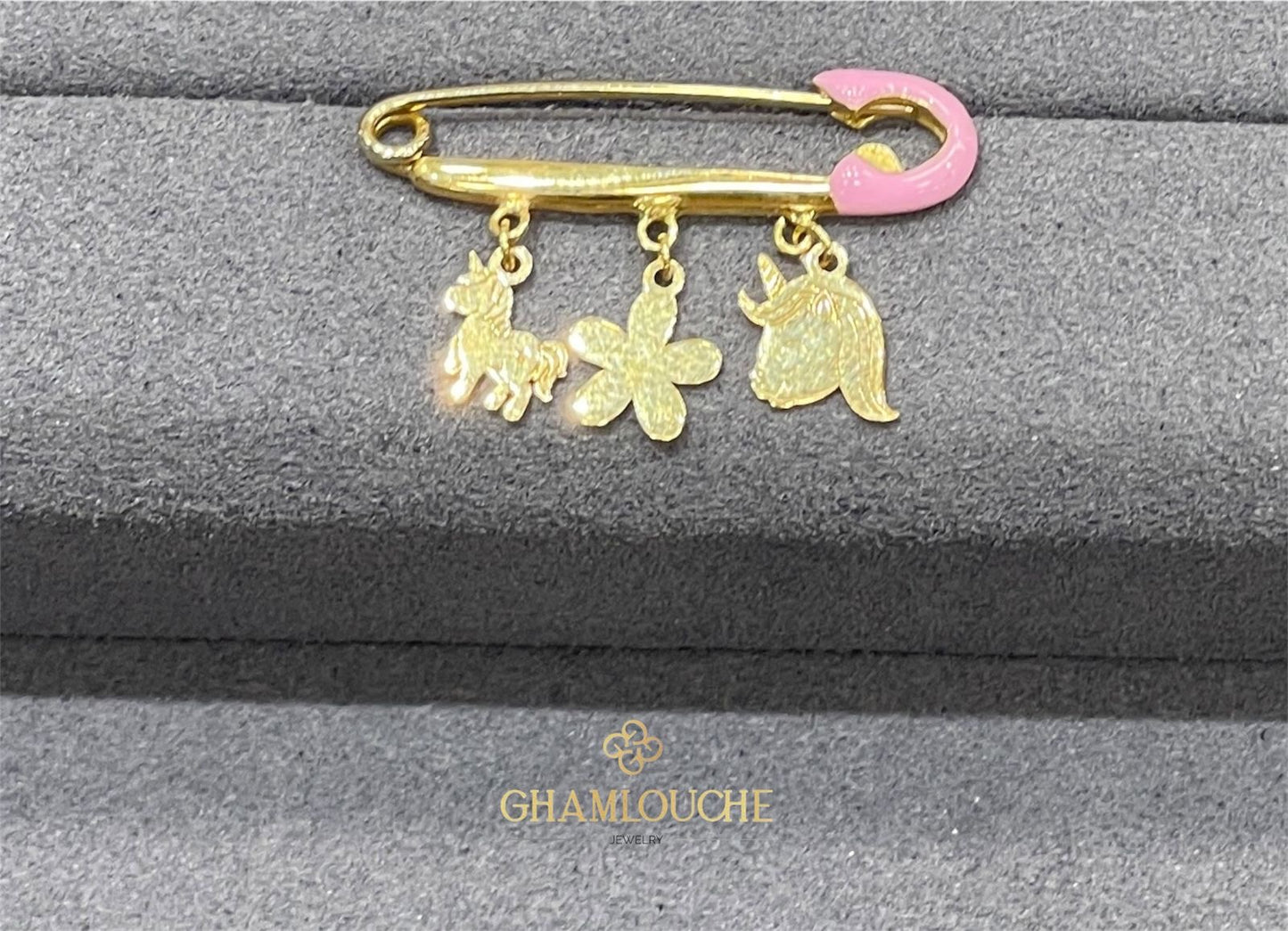 18K Gold Multi-Shape Kid’s Girl Pin with Enamel