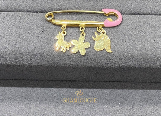 18K Gold Multi-Shape Kid’s Girl Pin with Enamel