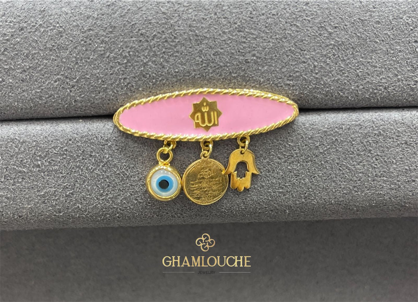 18K Gold الله and Multi-Shape Kid’s Girl Pin with Enamel