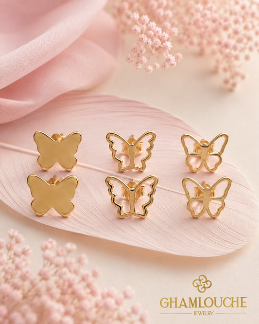 18K Gold Butterfly Stud Earrings