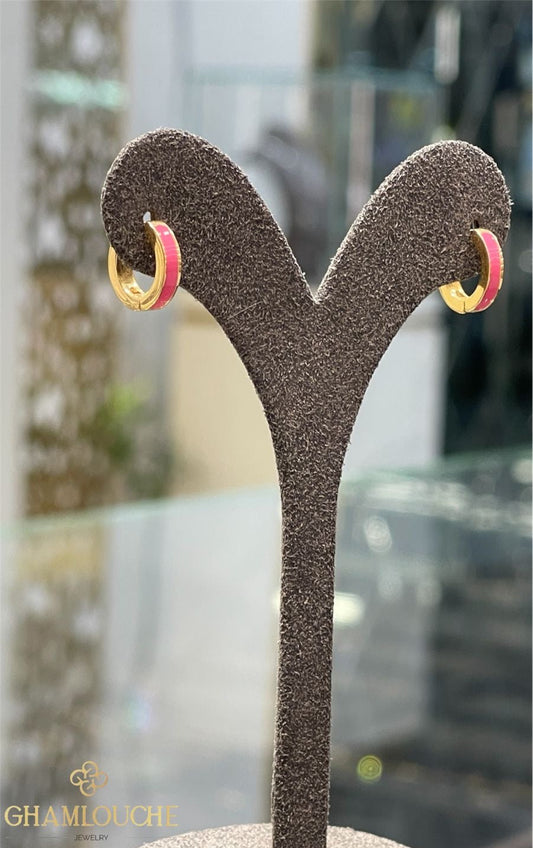 18K Gold Hoop Earrings with Enamel
