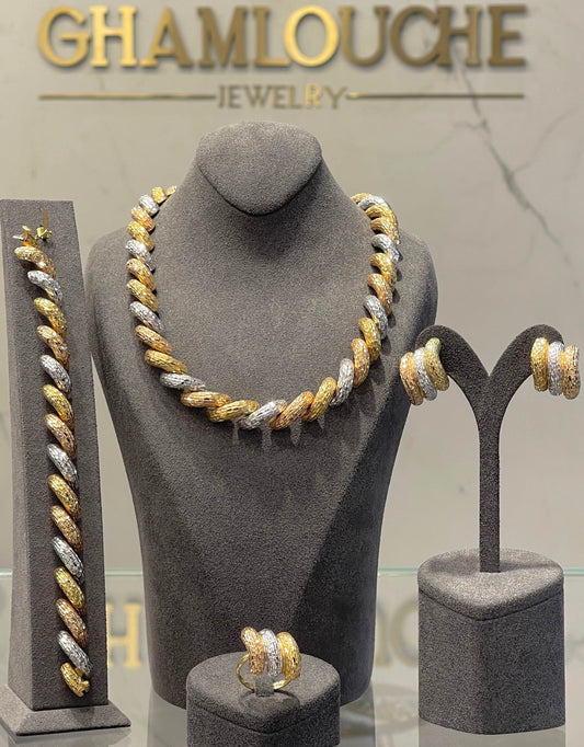 18K Italian Yellow , White and Rose Gold Set