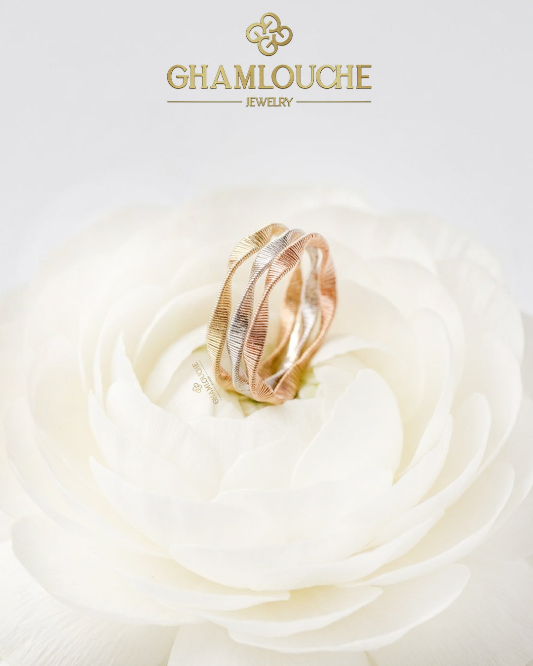 18K Italian Yellow, White, and Rose Gold Ring