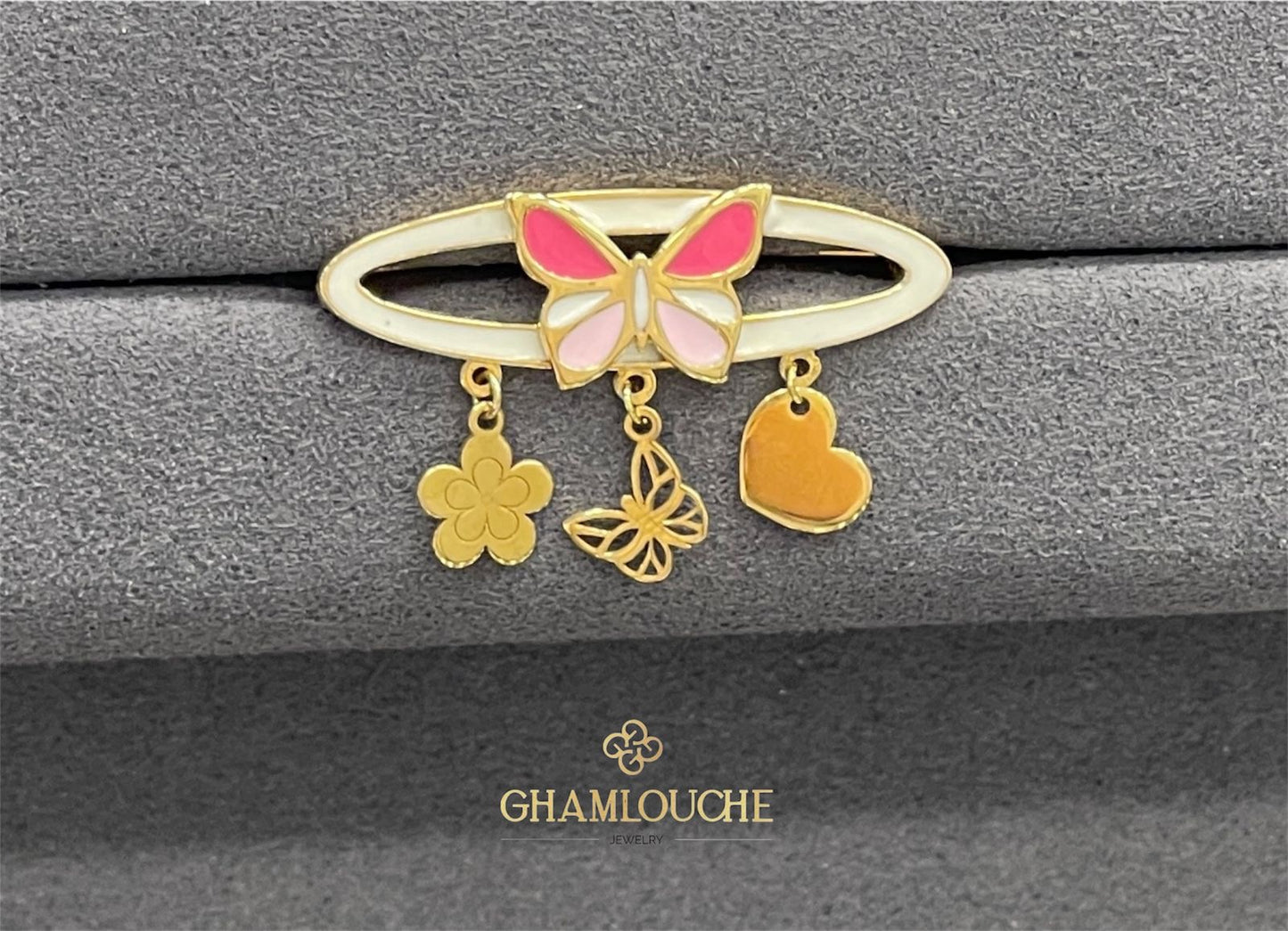 18K Gold Butterfly and Multi-Shape Kid’s Girl Pin with Enamel