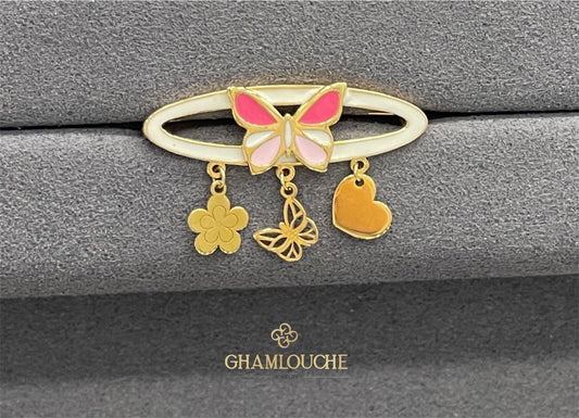 18K Gold Butterfly and Multi-Shape Kid’s Girl Pin with Enamel