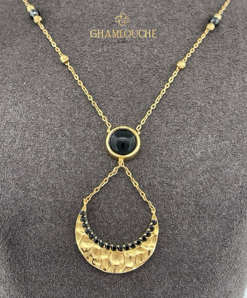 18K Gold Modern Necklace with Stones