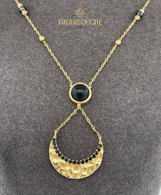 18K Gold Modern Necklace with Stones