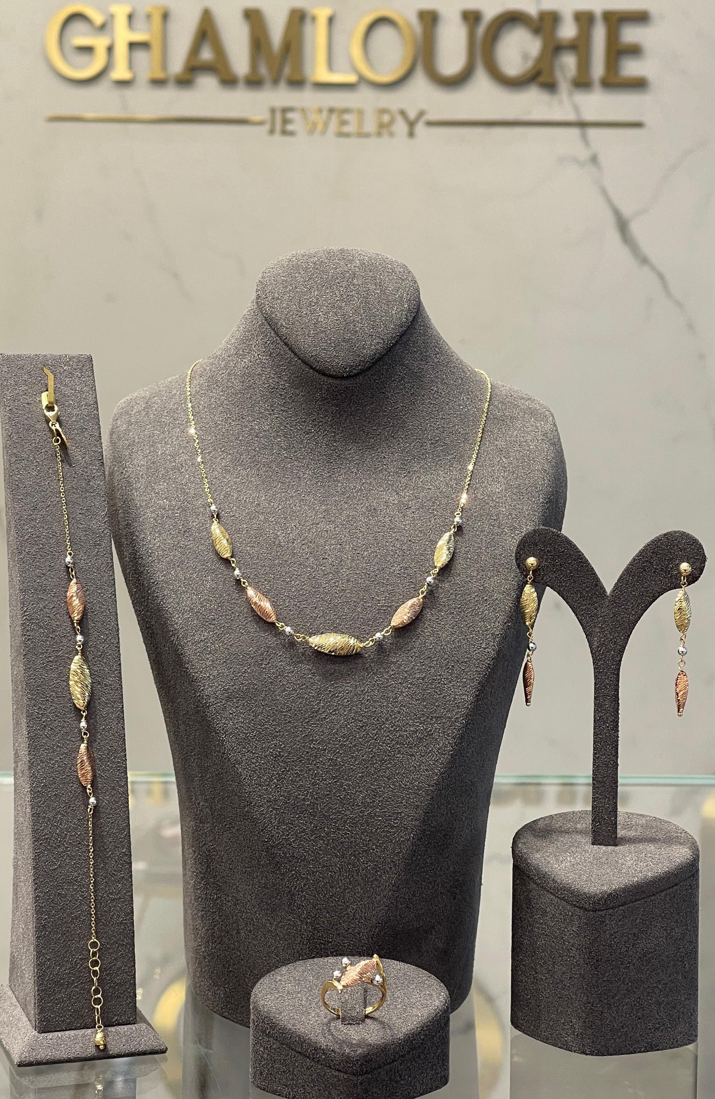 18K Italian Yellow , White and Rose Gold Set