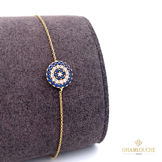 18K Gold Evil Eye Bracelet with Stones