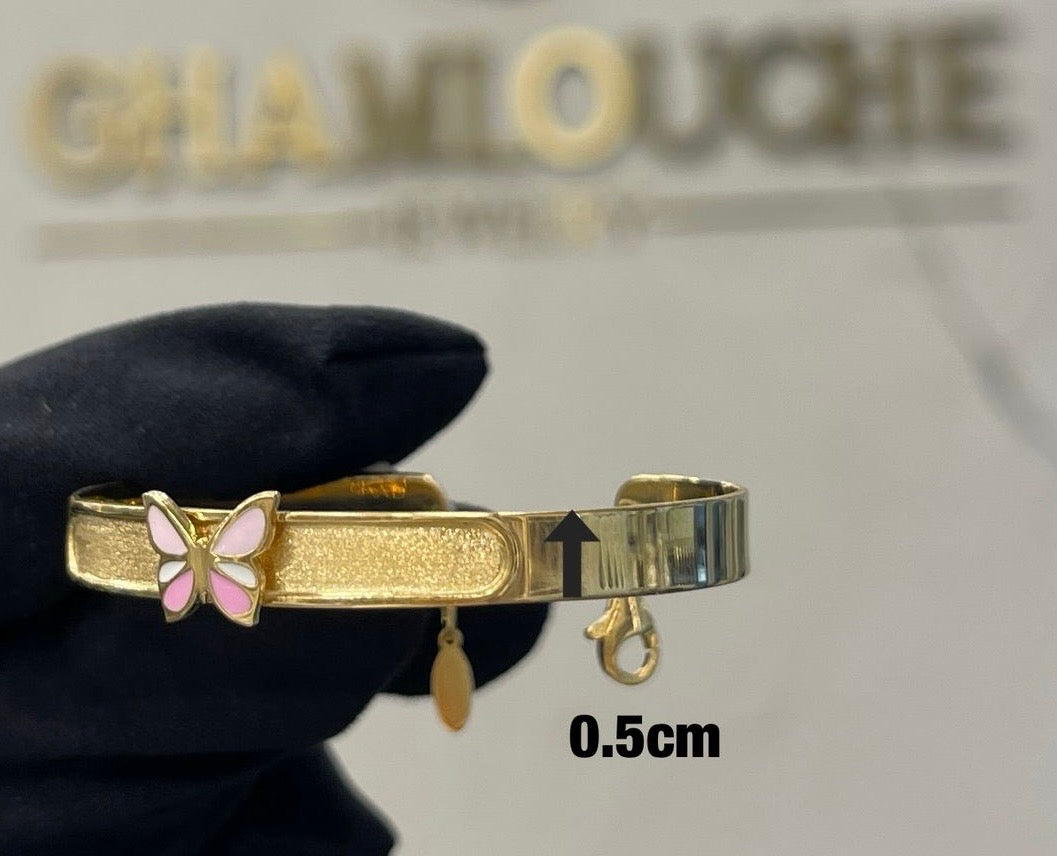 18k Gold Butterfly kid's Girl Bangle with Enamel