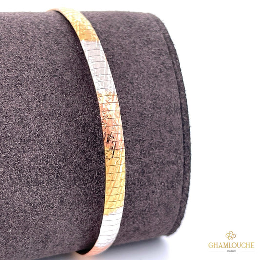 18K Italian Double Sided Yellow,  White and Rose Gold Bracelet