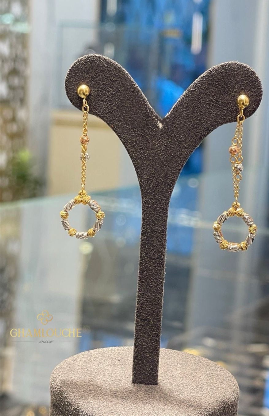 18K Italian Yellow , White and Rose Gold Dangle Earrings