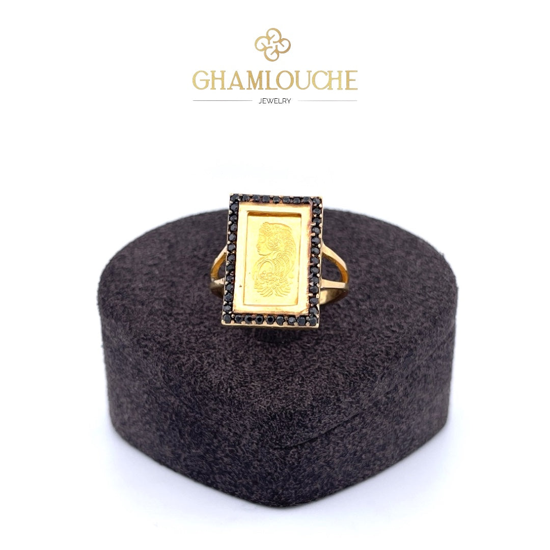 18K Gold Ring Frame For 24K 1g Lady Fortuna with Stones