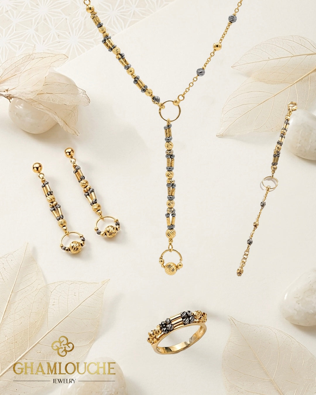 18K Italian Yellow and Black Gold Set