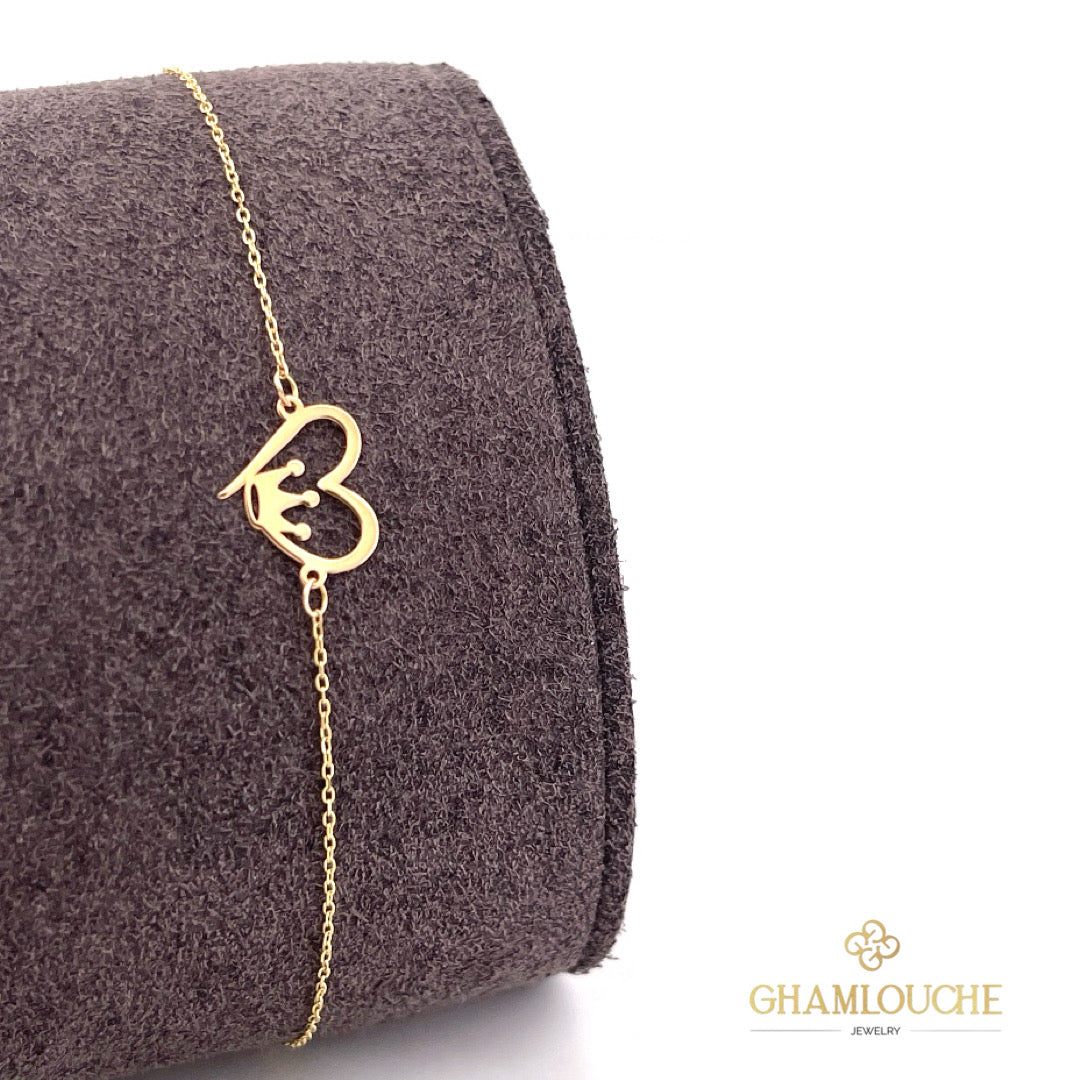 18K Gold Heart Crown Bracelet