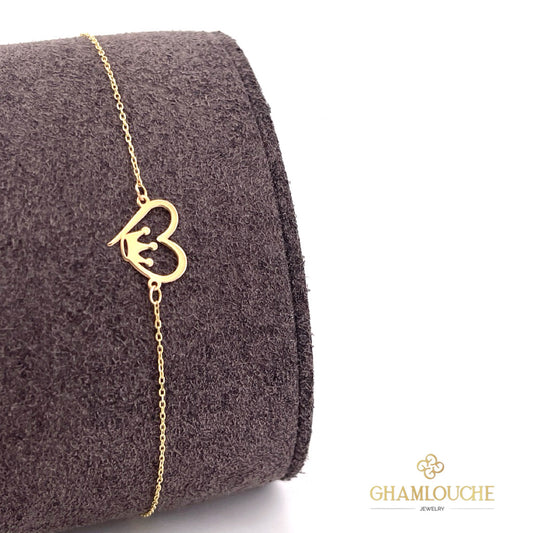 18K Gold Heart Crown Bracelet