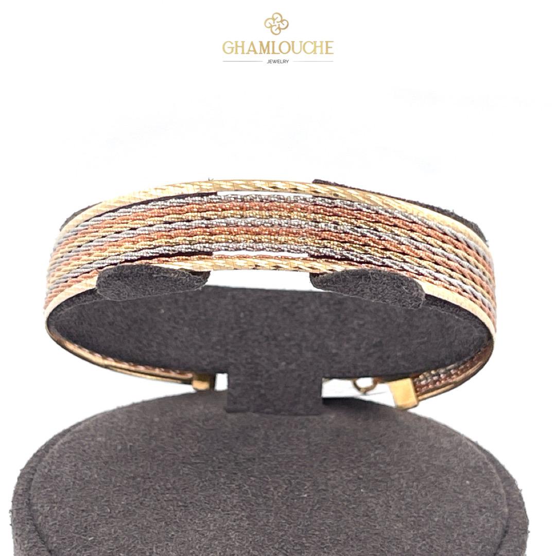 18K Italian Yellow, White and Rose Gold Bangle