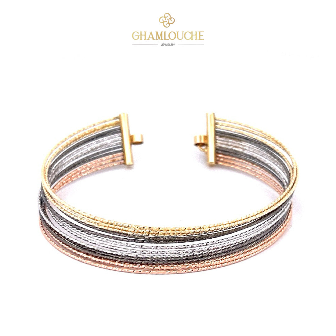 18K Italian Yellow , White , Rose and Black Gold Bangle