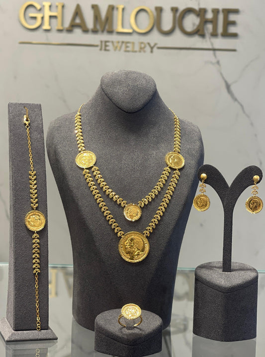 21K Gold Coin Motif Layered Wheat Set
