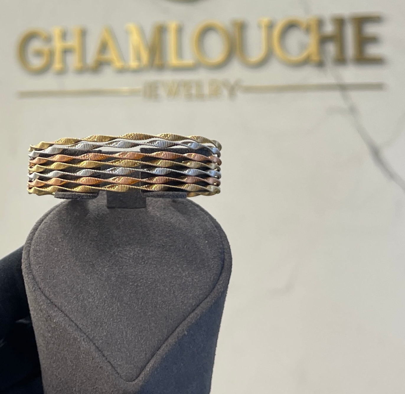18K Italian Yellow , White and Rose Gold Bangle