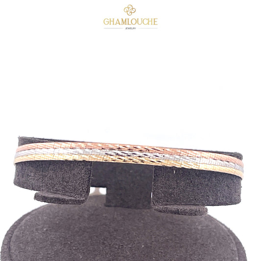 18K Italian Yellow , White and Rose Gold Bangle