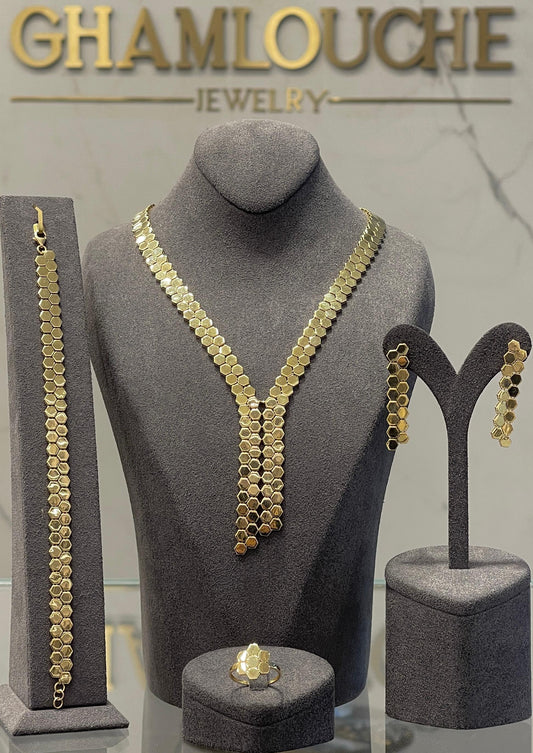18K Gold Honeycomb Pattern Set